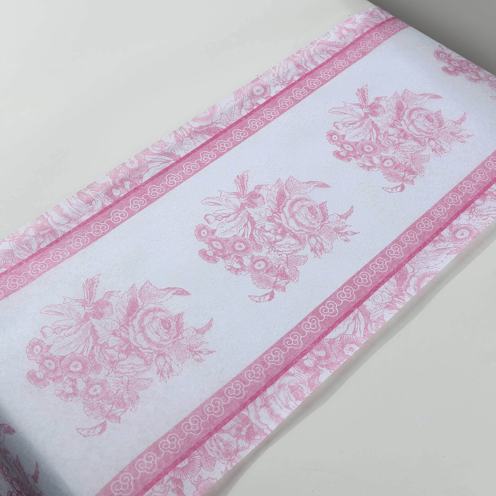 5 Pack Disposable Table Runners 11"x108" White with Pink Floral Pattern - Non - woven Stylish Kitchen Dining Table Decor - Bell Racket Store