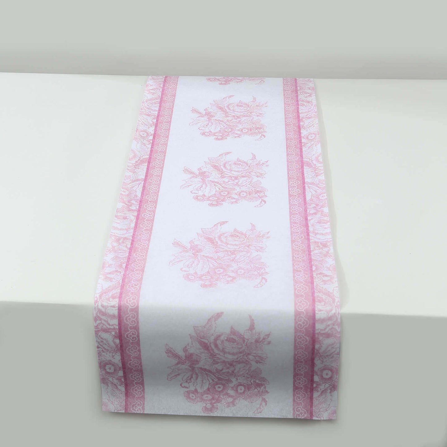 5 Pack Disposable Table Runners 11"x108" White with Pink Floral Pattern - Non - woven Stylish Kitchen Dining Table Decor - Bell Racket Store