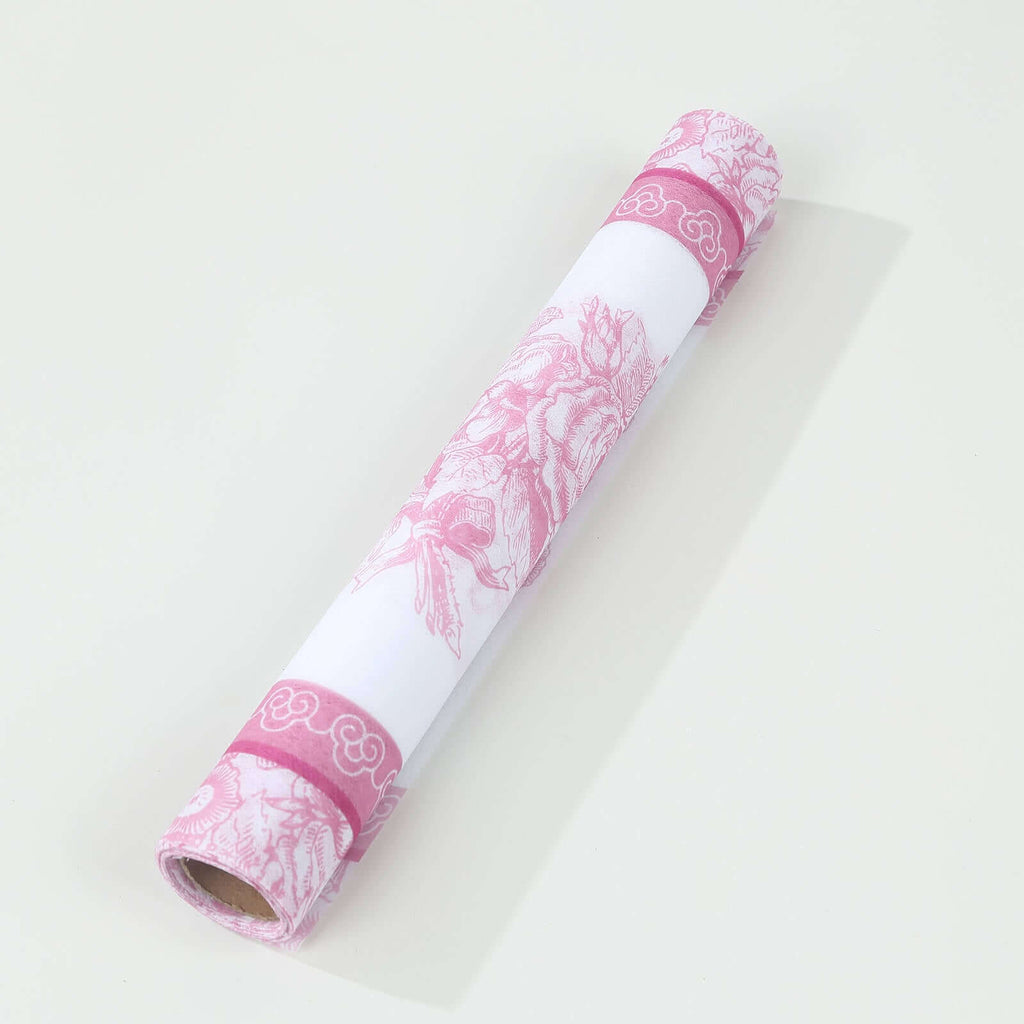 5 Pack Disposable Table Runners 11"x108" White with Pink Floral Pattern - Non - woven Stylish Kitchen Dining Table Decor - Bell Racket Store