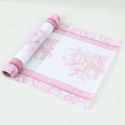 5 Pack Disposable Table Runners 11"x108" White with Pink Floral Pattern - Non - woven Stylish Kitchen Dining Table Decor - Bell Racket Store
