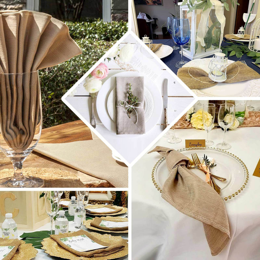 5 Pack Faux Jute 19"x19" Napkins Natural - Authentic Burlap Look Cloth Napkins - Bell Racket Store