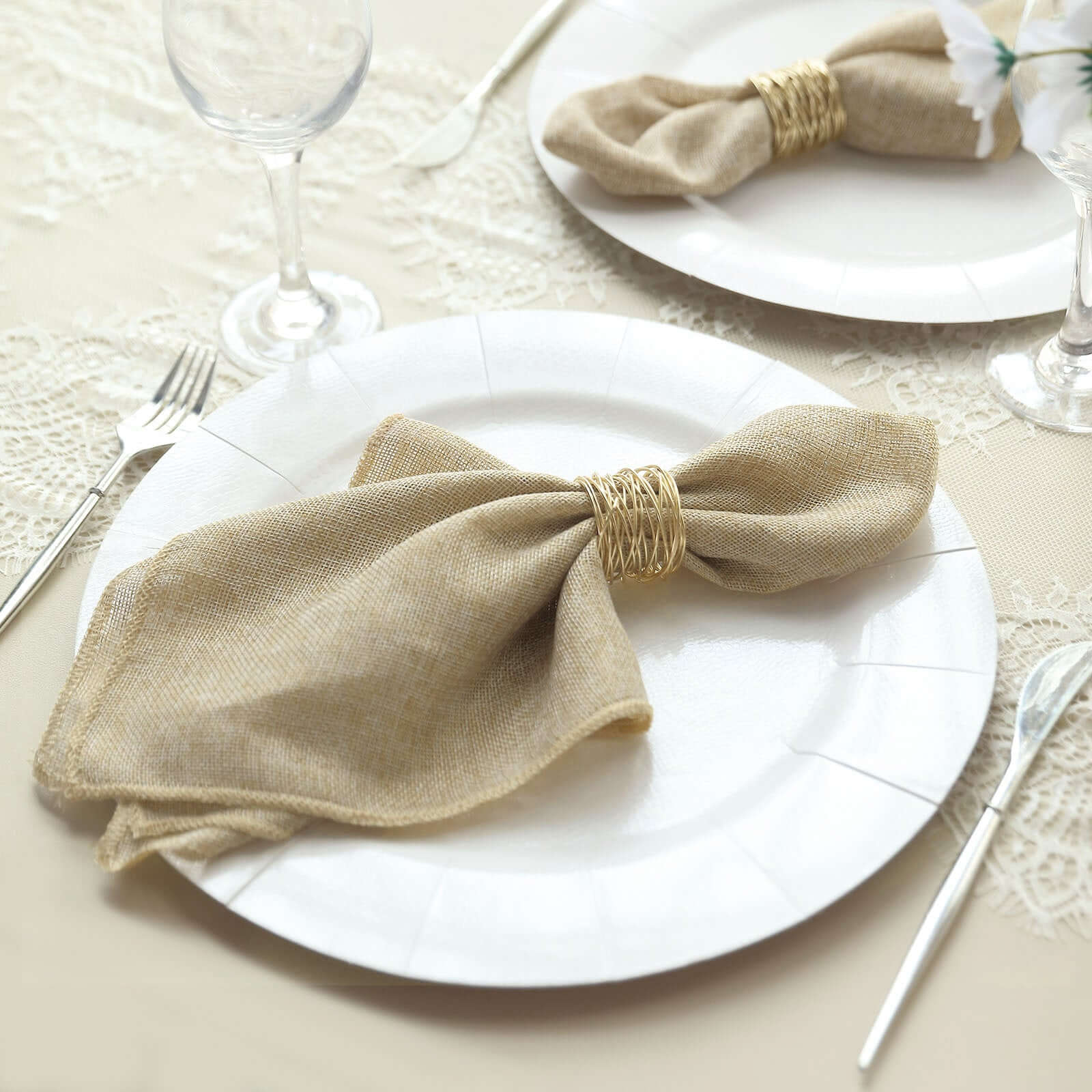 5 Pack Faux Jute 19"x19" Napkins Natural - Authentic Burlap Look Cloth Napkins - Bell Racket Store