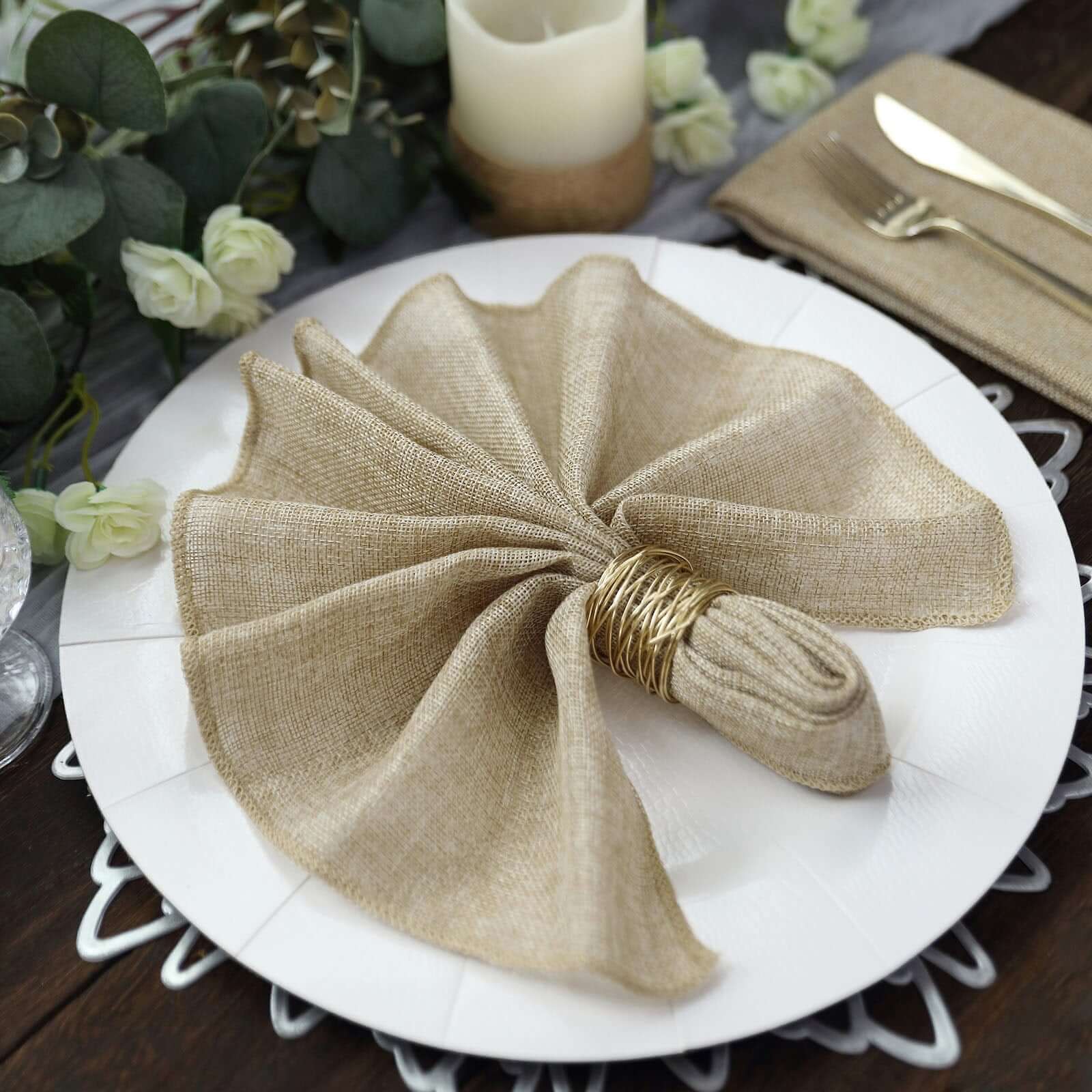 5 Pack Faux Jute 19"x19" Napkins Natural - Authentic Burlap Look Cloth Napkins - Bell Racket Store