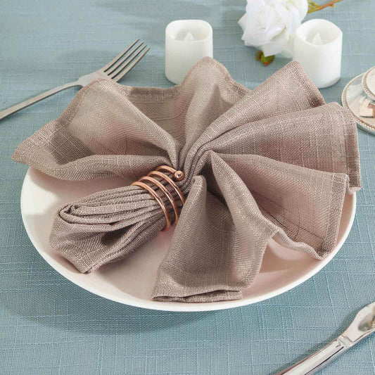 5 Pack Faux Linen 20"x20" Napkins Taupe - Slubby Textured & Wrinkle Resistant Cloth Napkins