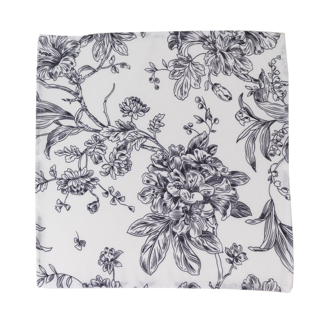 5 - Pack French Toile Polyester Cloth Napkins â€“ 17"x17" Black and White Reusable Table Napkins in Floral Design for Events & Dining - Bell Racket Store