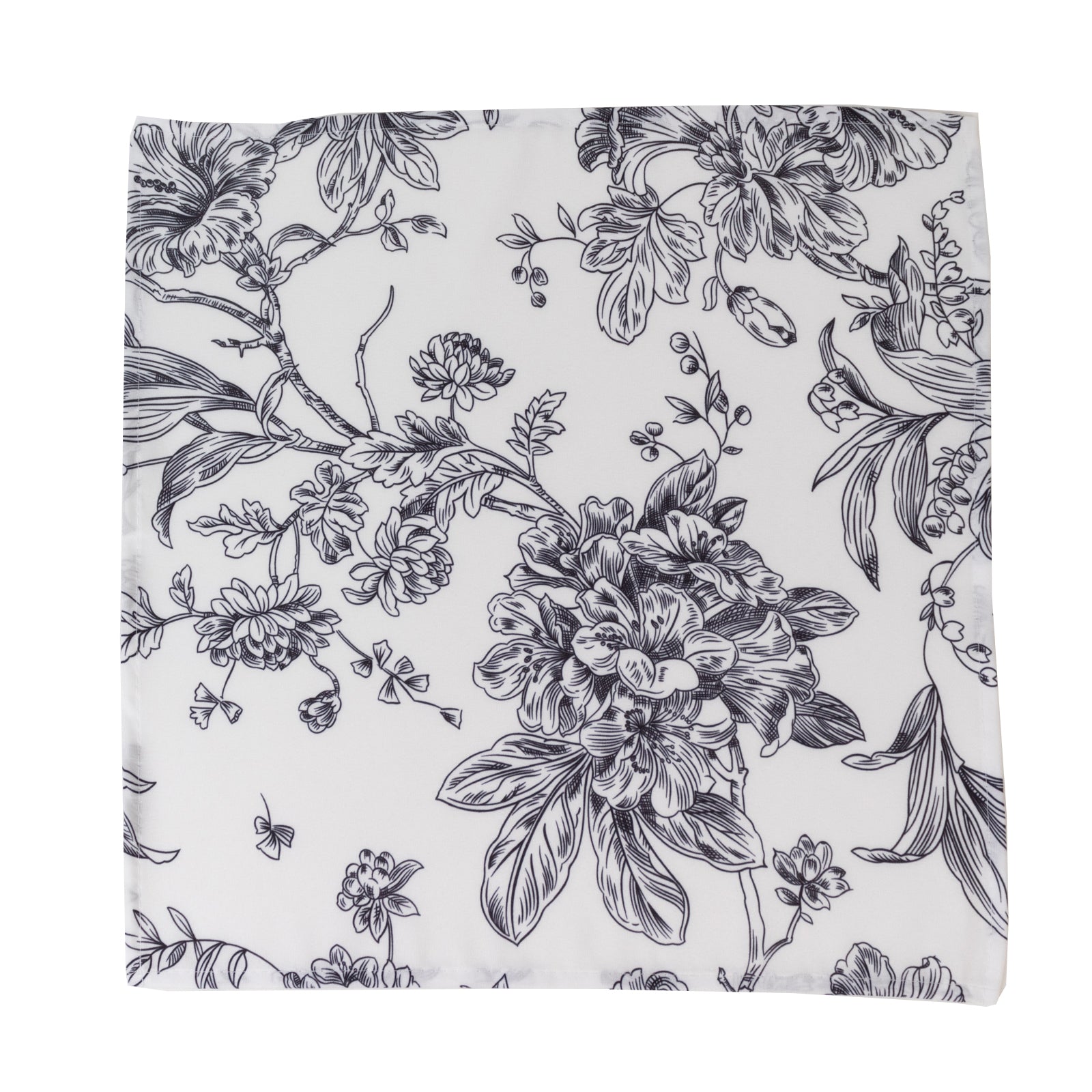 5 - Pack French Toile Polyester Cloth Napkins â€“ 17"x17" Black and White Reusable Table Napkins in Floral Design for Events & Dining - Bell Racket Store