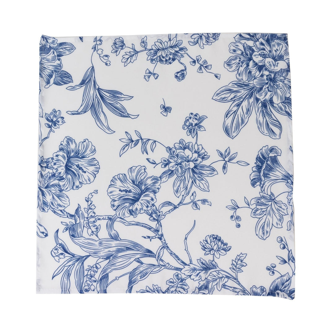 5 - Pack French Toile Polyester Cloth Napkins â€“ 17"x17" Blue and White Reusable Table Napkins in Floral Design for Events & Dining - Bell Racket Store