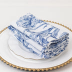 5 - Pack French Toile Polyester Cloth Napkins â€“ 17"x17" Blue and White Reusable Table Napkins in Floral Design for Events & Dining - Bell Racket Store