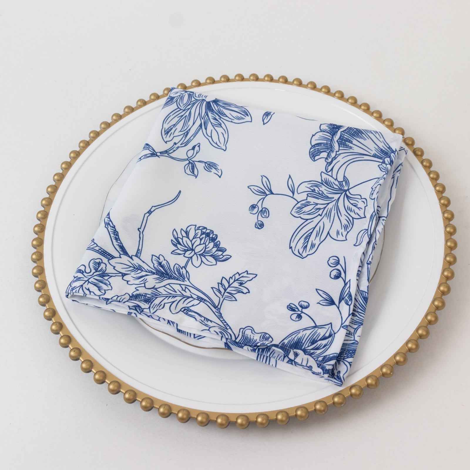 5 - Pack French Toile Polyester Cloth Napkins â€“ 17"x17" Blue and White Reusable Table Napkins in Floral Design for Events & Dining - Bell Racket Store