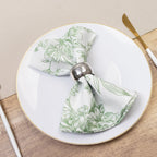 5 - Pack French Toile Polyester Cloth Napkins â€“ 17"x17" Dusty Sage Green and White Reusable Table Napkins in Floral Design for Events & Dining - Bell Racket Store