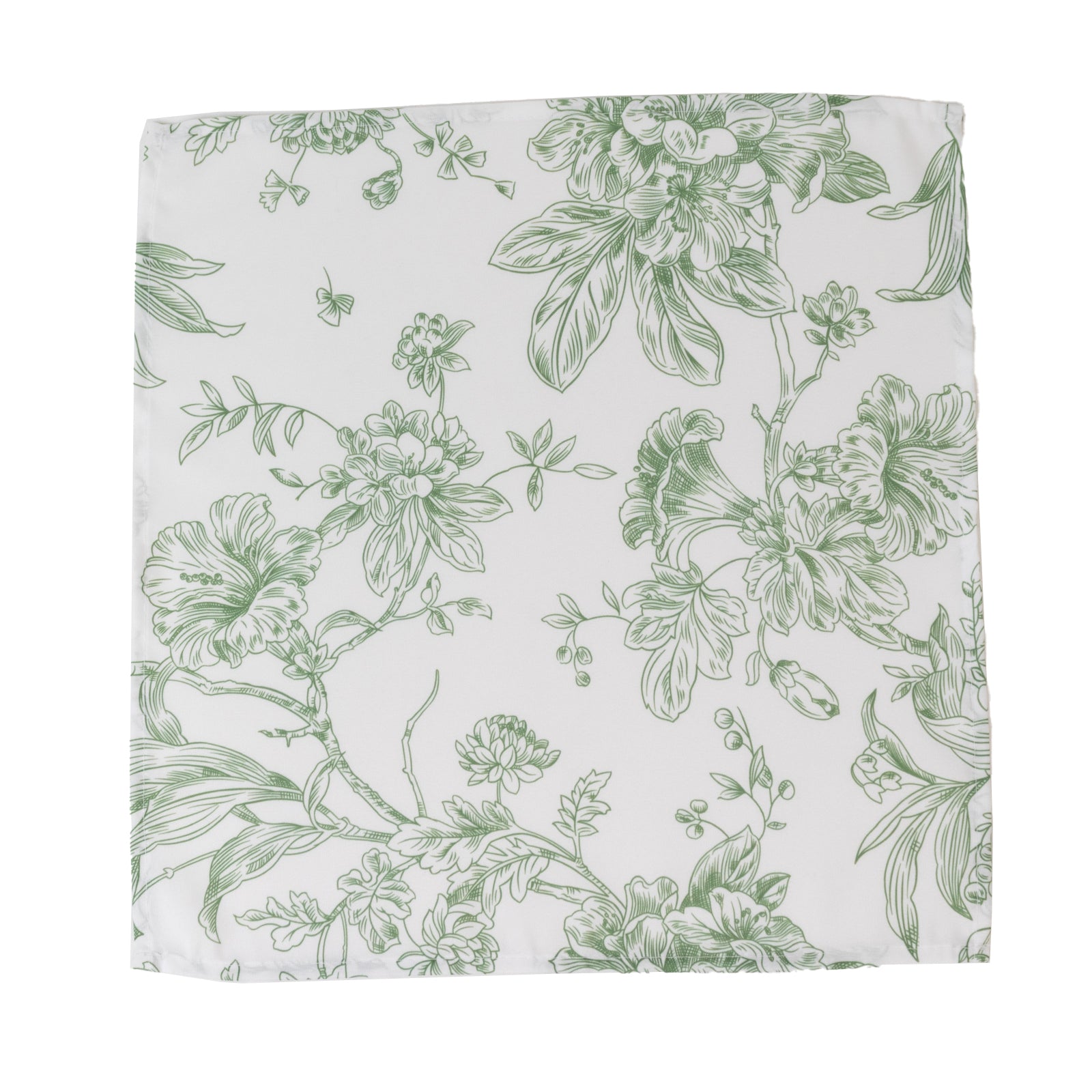 5 - Pack French Toile Polyester Cloth Napkins â€“ 17"x17" Dusty Sage Green and White Reusable Table Napkins in Floral Design for Events & Dining - Bell Racket Store