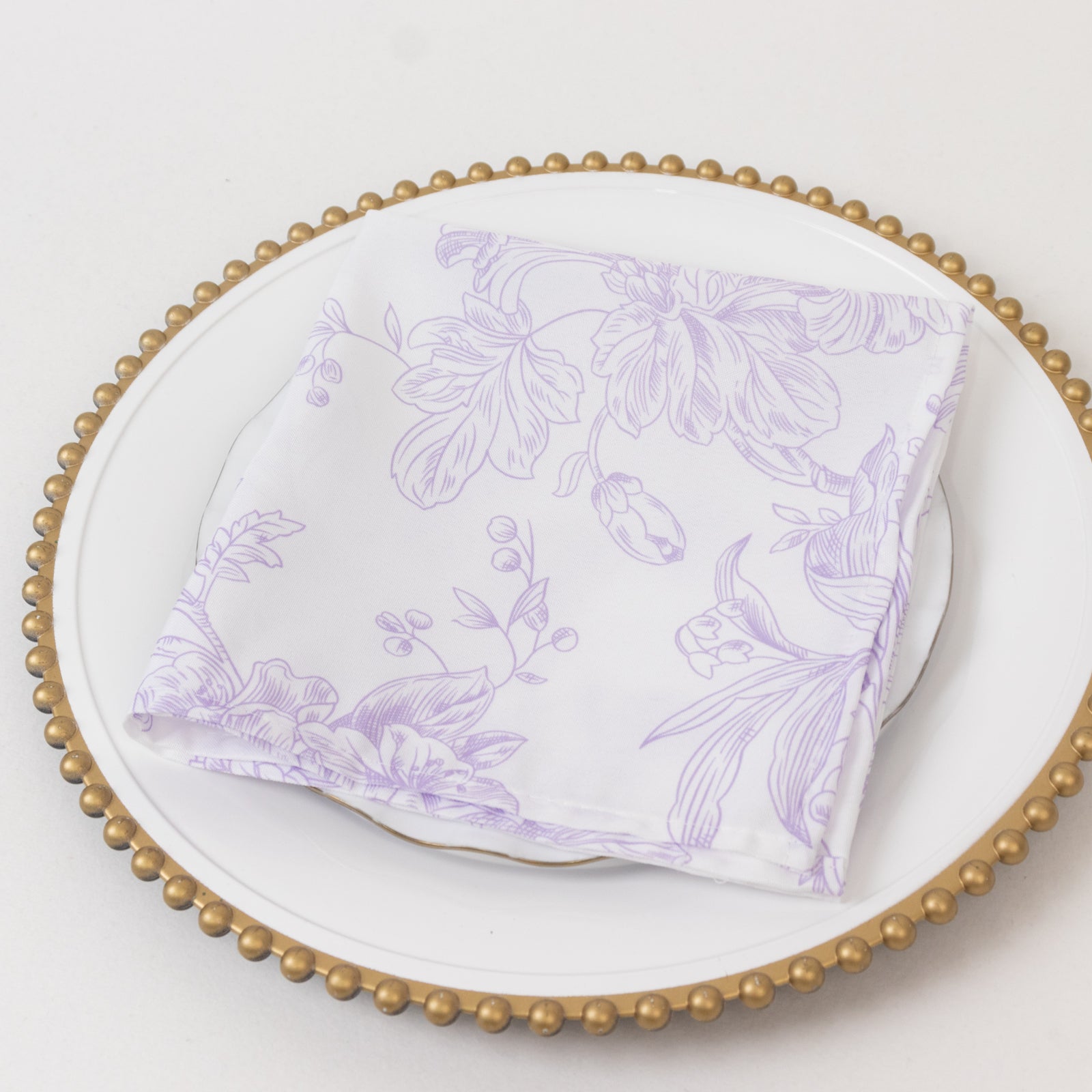 5 - Pack French Toile Polyester Cloth Napkins â€“ 17"x17" Lavender Lilac and White Reusable Table Napkins in Floral Design for Events & Dining - Bell Racket Store