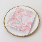 5 - Pack French Toile Polyester Cloth Napkins â€“ 17"x17" Pink and White Reusable Table Napkins in Floral Design for Events & Dining - Bell Racket Store