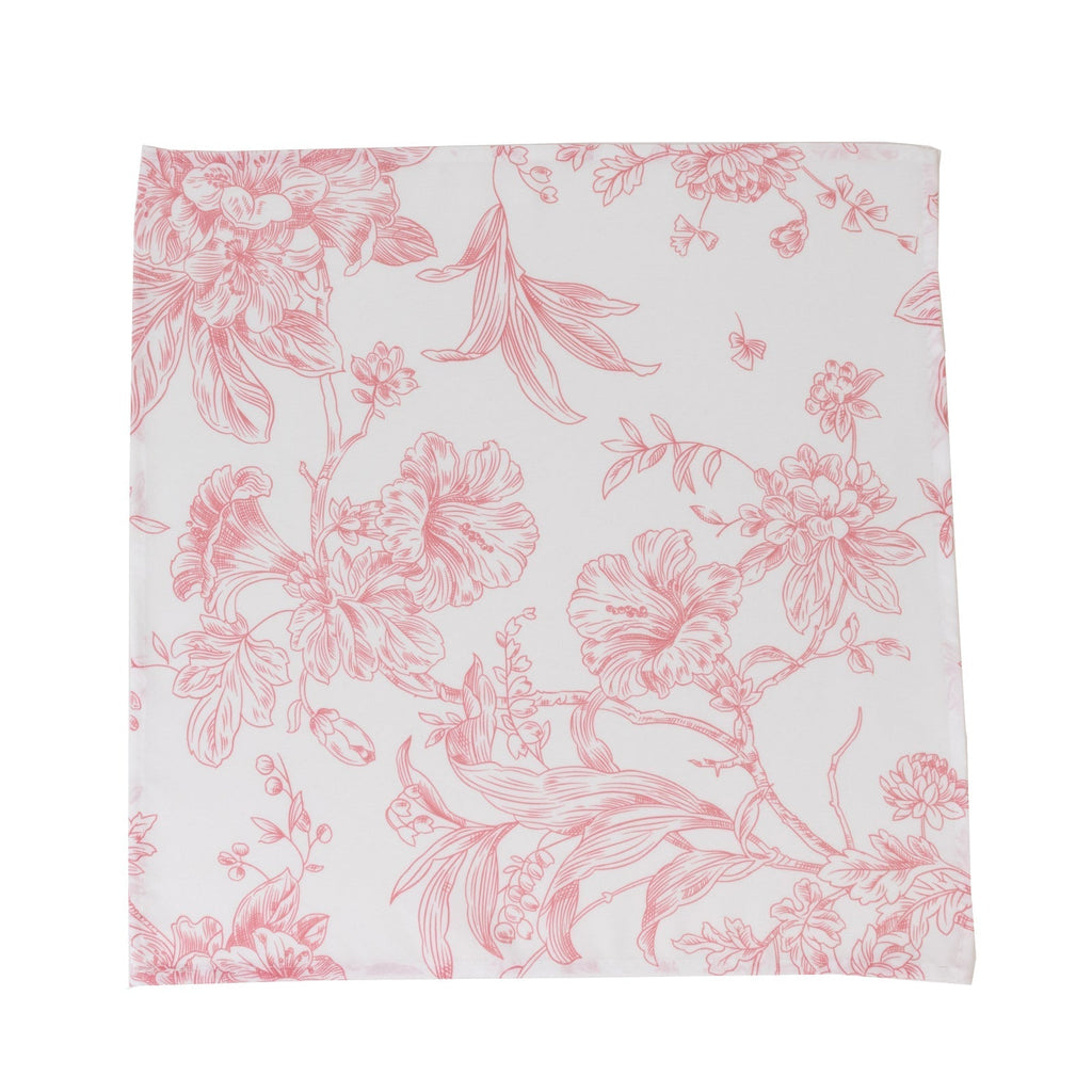 5 - Pack French Toile Polyester Cloth Napkins â€“ 17"x17" Pink and White Reusable Table Napkins in Floral Design for Events & Dining - Bell Racket Store
