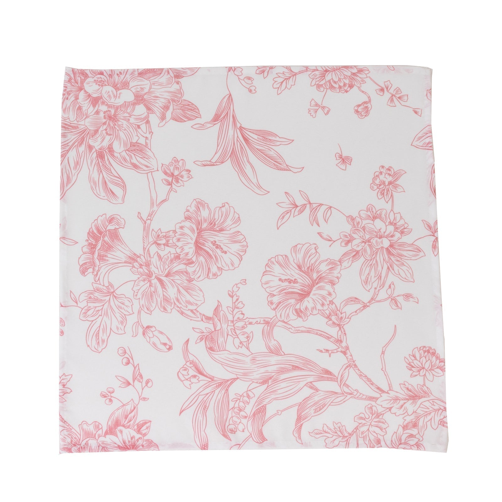 5 - Pack French Toile Polyester Cloth Napkins â€“ 17"x17" Pink and White Reusable Table Napkins in Floral Design for Events & Dining - Bell Racket Store
