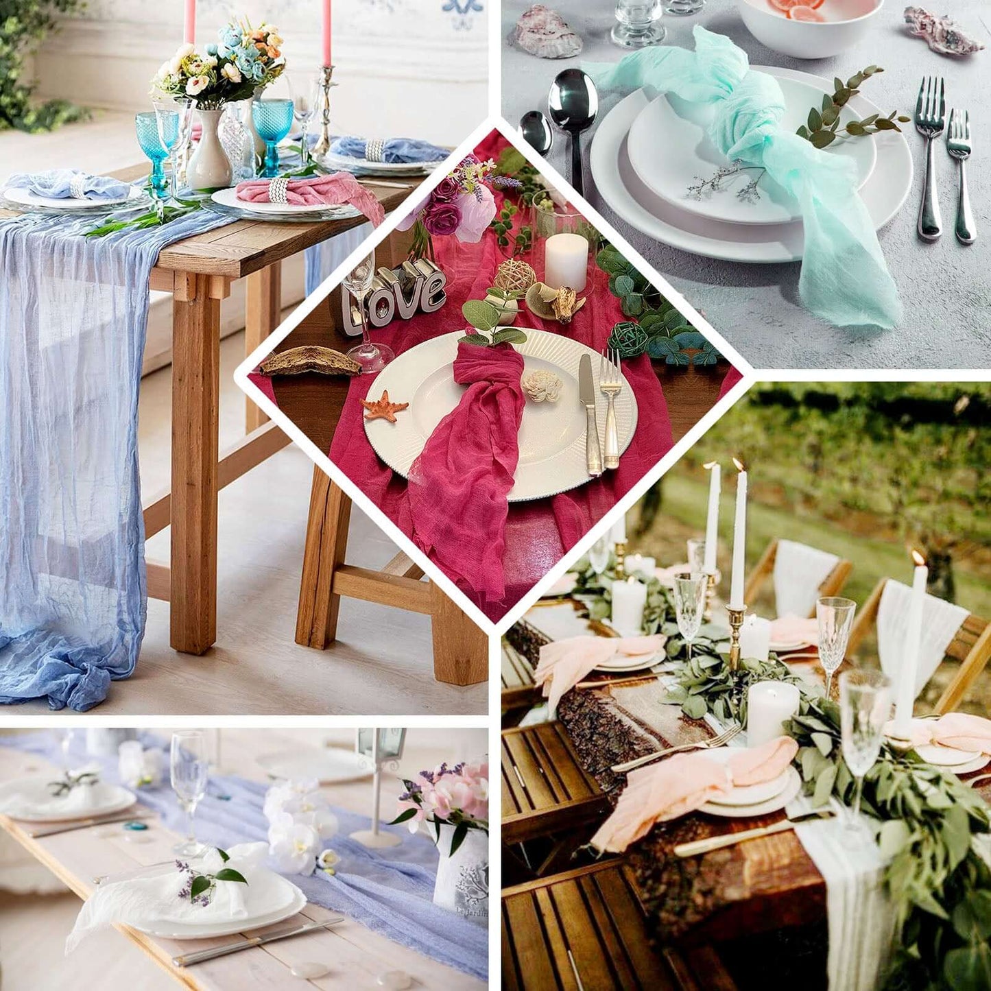 5 Pack Gauze Cheesecloth 24"x19" Napkins Peacock Teal Reusable Dinner Napkins - Bell Racket Store