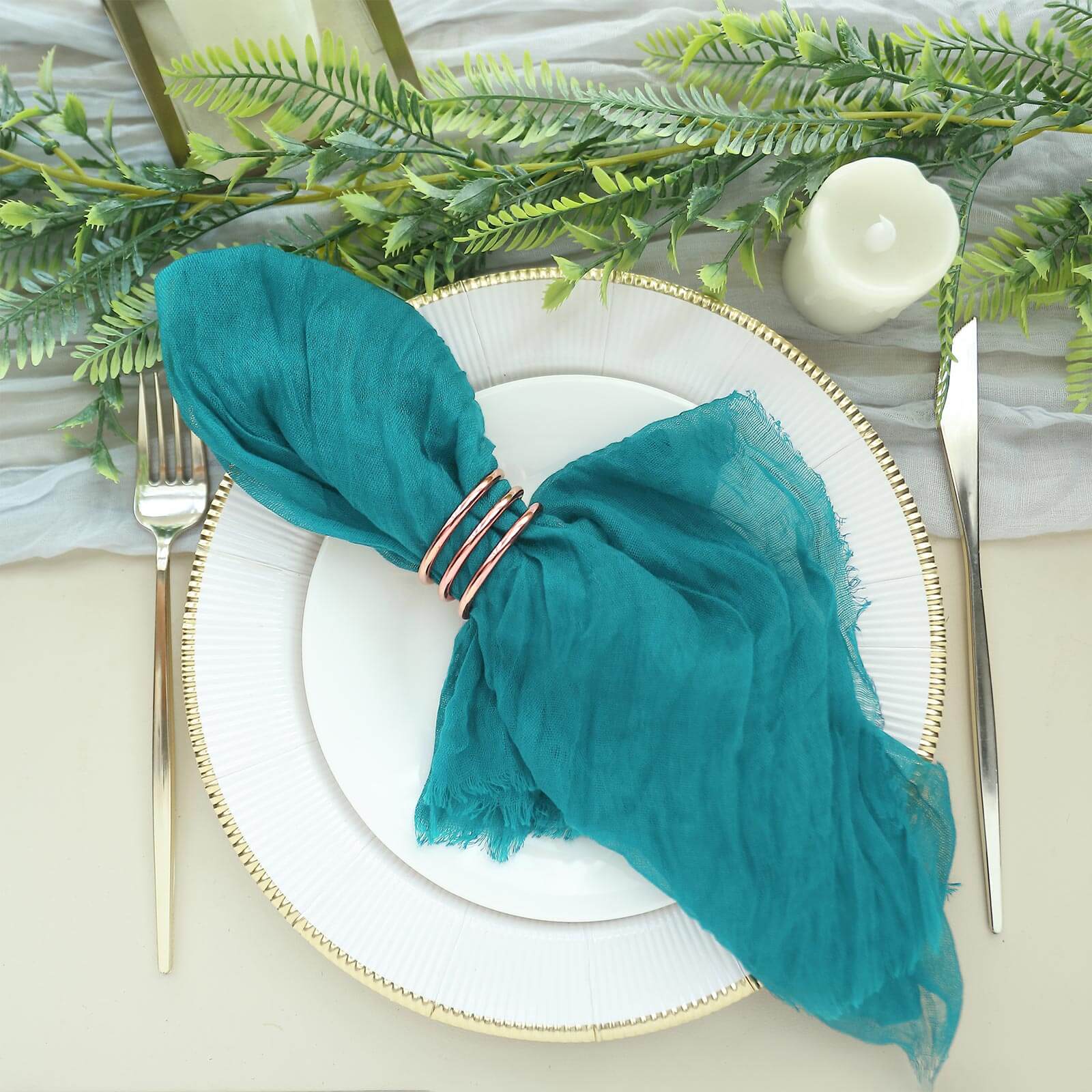 5 Pack Gauze Cheesecloth 24"x19" Napkins Peacock Teal Reusable Dinner Napkins - Bell Racket Store