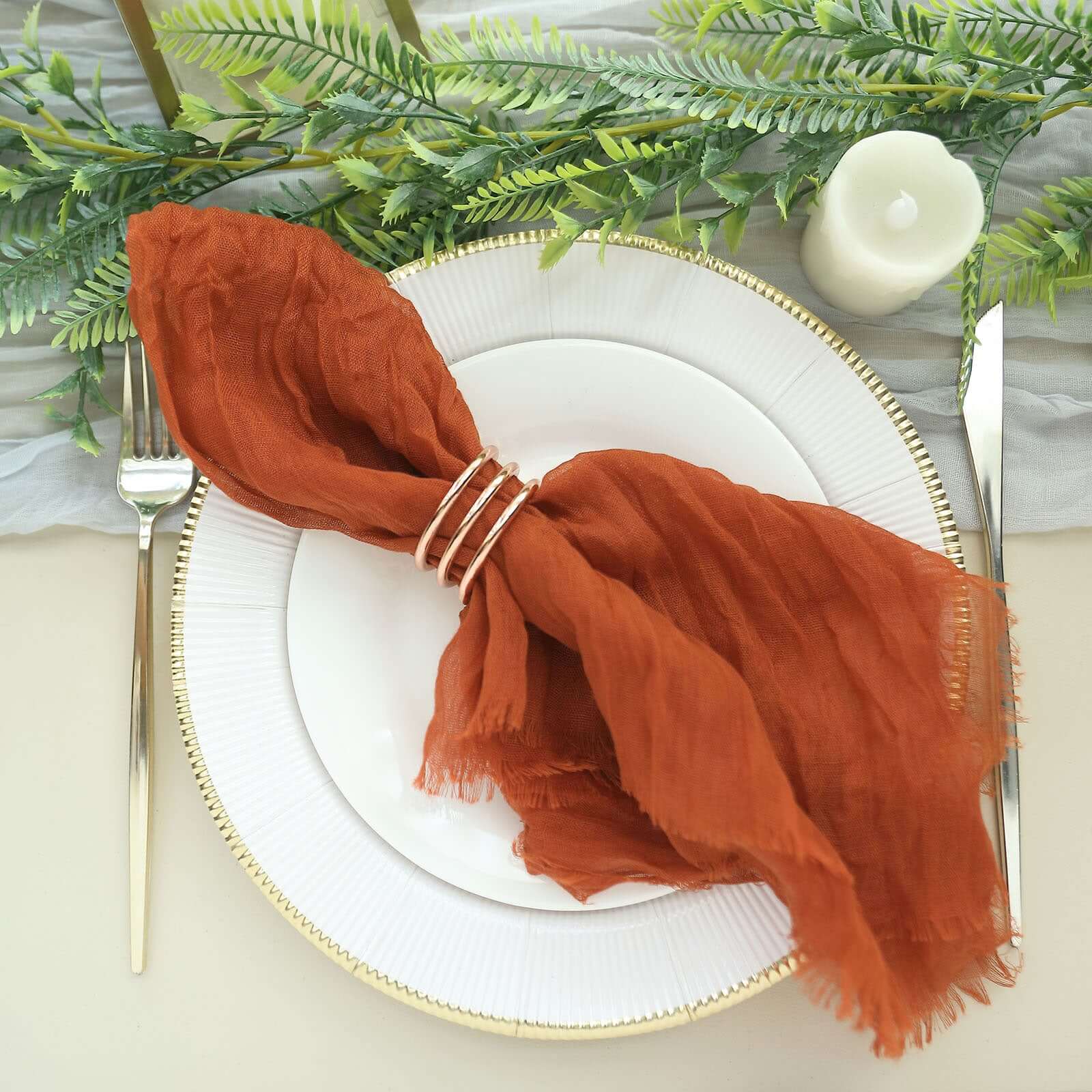 5 Pack Gauze Cheesecloth 24"x19" Napkins Terracotta (Rust) Reusable Dinner Napkins - Bell Racket Store