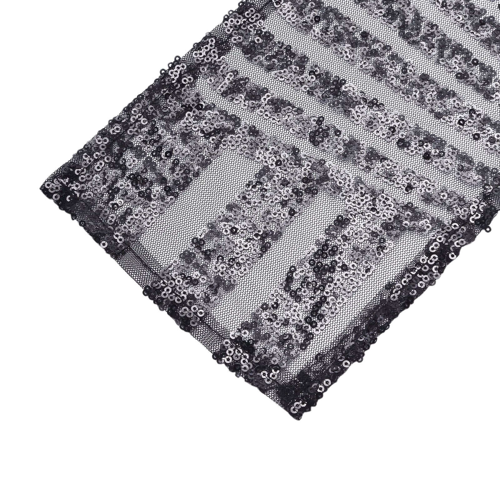 5 Pack Glitz Sequin Chair Sashes with Geometric Diamond Design 6"x88" Black - Glittering Accent for Weddings - Bell Racket Store