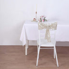5 Pack Glitz Sequin Chair Sashes with Geometric Diamond Design 6"x88" Champagne - Bell Racket Store