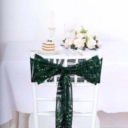 5 Pack Glitz Sequin Chair Sashes with Geometric Diamond Design 6"x88" Hunter Emerald Green - Bell Racket Store