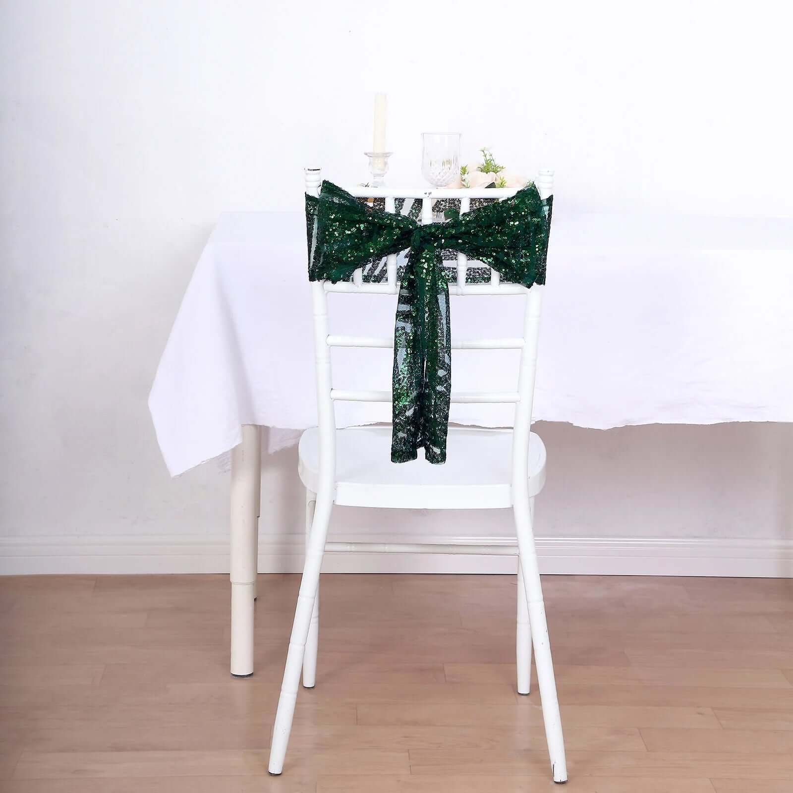 5 Pack Glitz Sequin Chair Sashes with Geometric Diamond Design 6"x88" Hunter Emerald Green - Bell Racket Store