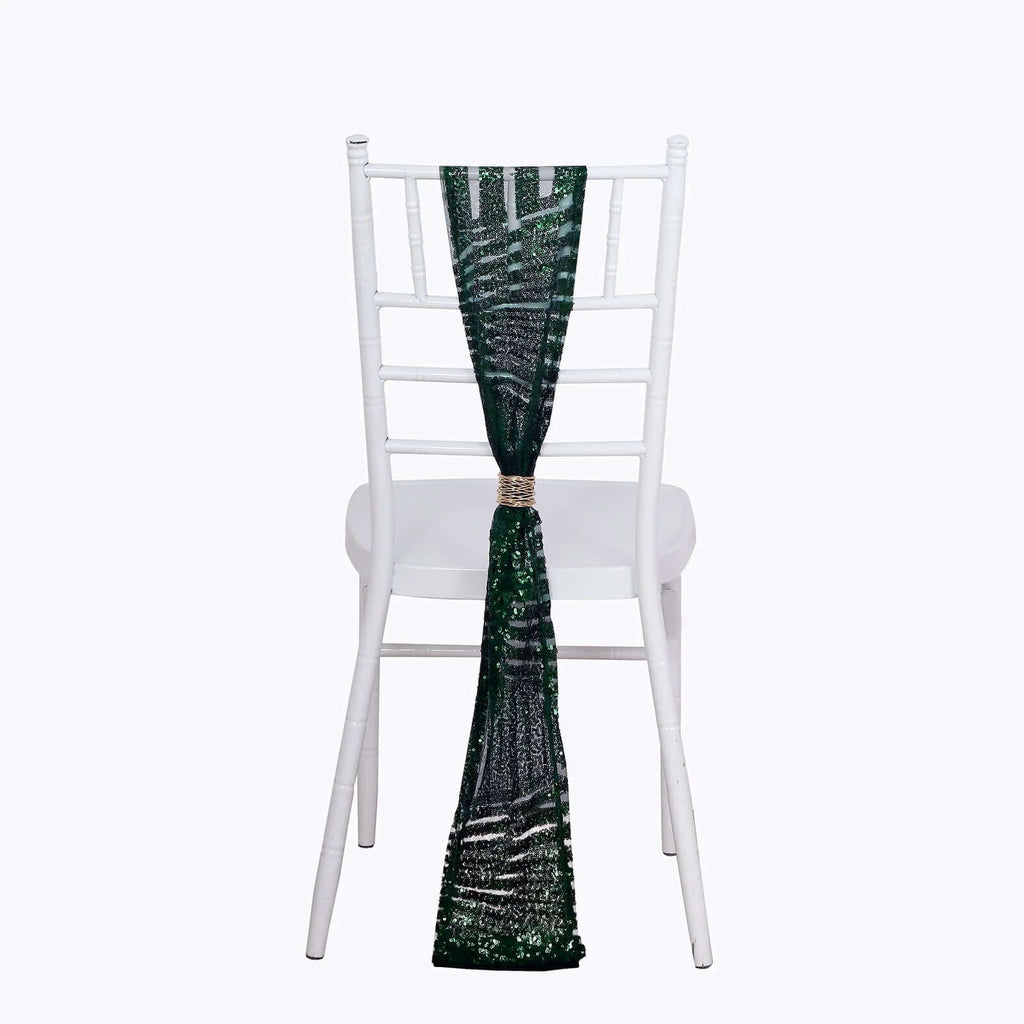 5 Pack Glitz Sequin Chair Sashes with Geometric Diamond Design 6"x88" Hunter Emerald Green - Bell Racket Store