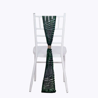 5 Pack Glitz Sequin Chair Sashes with Geometric Diamond Design 6"x88" Hunter Emerald Green - Bell Racket Store