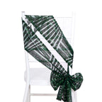 5 Pack Glitz Sequin Chair Sashes with Geometric Diamond Design 6"x88" Hunter Emerald Green - Bell Racket Store