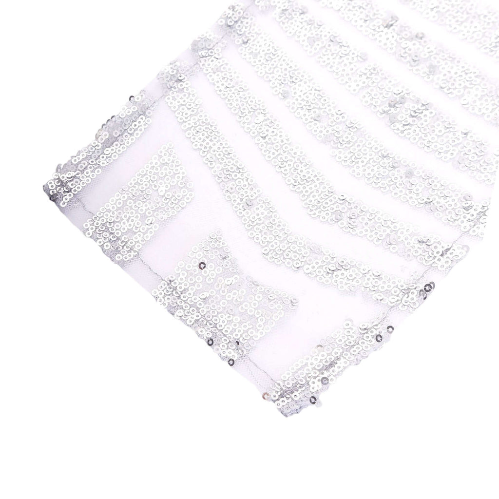 5 Pack Glitz Sequin Chair Sashes with Geometric Diamond Design 6"x88"Silver - Bell Racket Store