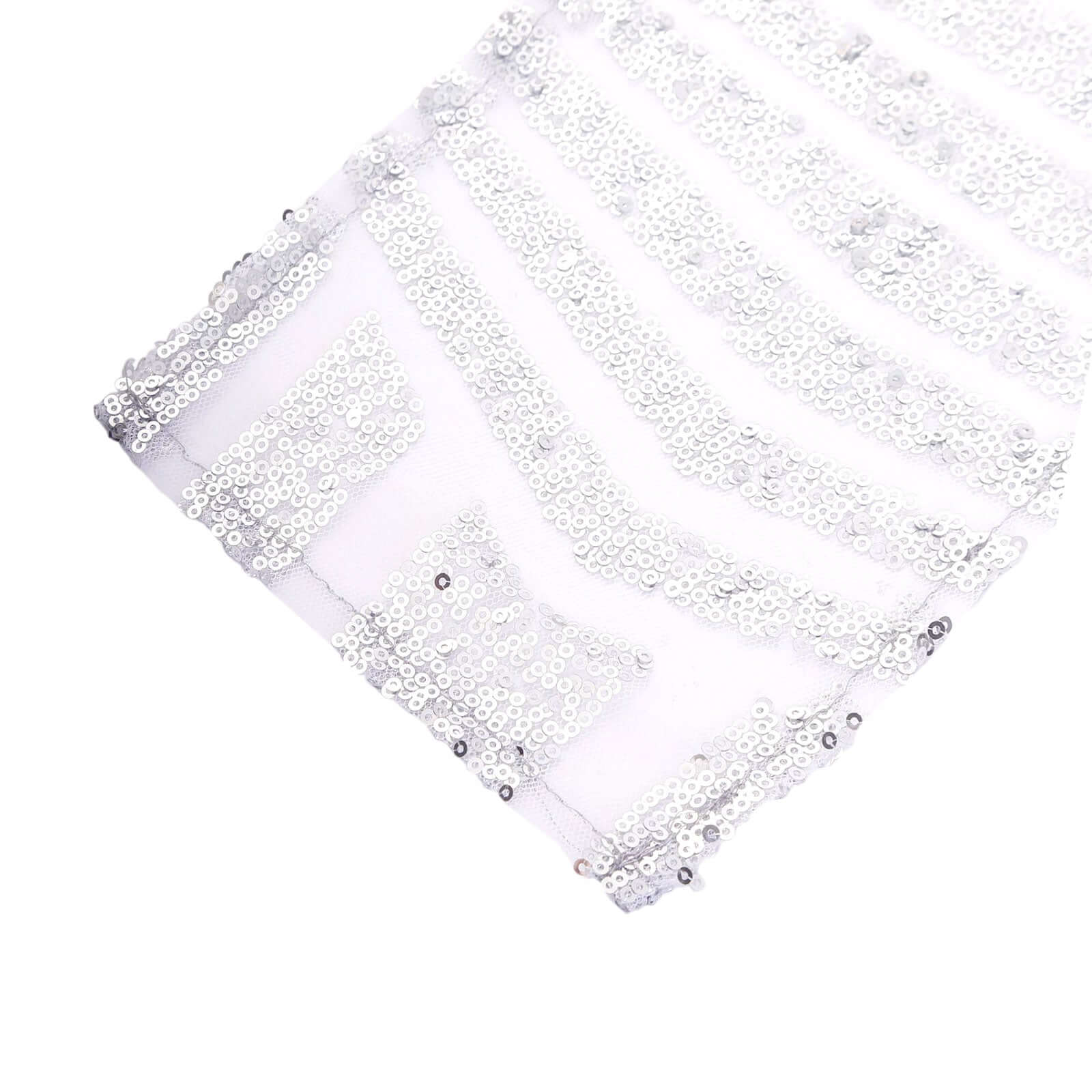 5 Pack Glitz Sequin Chair Sashes with Geometric Diamond Design 6"x88"Silver - Bell Racket Store