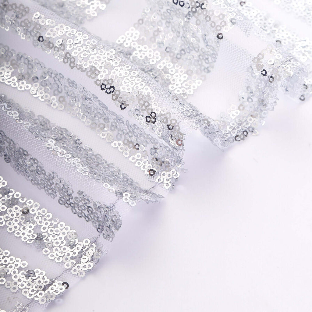 5 Pack Glitz Sequin Chair Sashes with Geometric Diamond Design 6"x88"Silver - Bell Racket Store