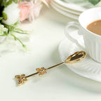 5 Pack Gold Metal Butterfly Handle Dessert Spoons in Clear Top Black Gift Box, Pre - Packed Mini Espresso Coffee Spoons Wedding Souvenir Gift with Thank You Tag and Ribbon - 4" - Bell Racket Store