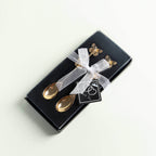 5 Pack Gold Metal Butterfly Handle Dessert Spoons in Clear Top Black Gift Box, Pre - Packed Mini Espresso Coffee Spoons Wedding Souvenir Gift with Thank You Tag and Ribbon - 4" - Bell Racket Store