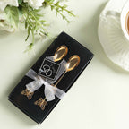 5 Pack Gold Metal Butterfly Handle Dessert Spoons in Clear Top Black Gift Box, Pre - Packed Mini Espresso Coffee Spoons Wedding Souvenir Gift with Thank You Tag and Ribbon - 4" - Bell Racket Store