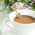 5 Pack Gold Metal Butterfly Handle Dessert Spoons in Clear Top Black Gift Box, Pre - Packed Mini Espresso Coffee Spoons Wedding Souvenir Gift with Thank You Tag and Ribbon - 4" - Bell Racket Store