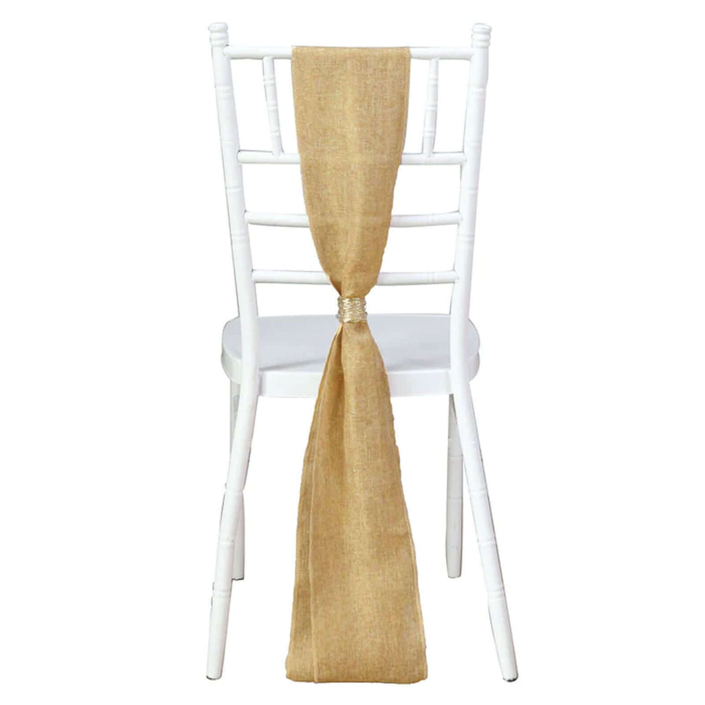 5 Pack Jute Faux Burlap 6"x108" Chair Sashes Gold - Boho Chic Linen Decor for Weddings & Gatherings - Bell Racket Store