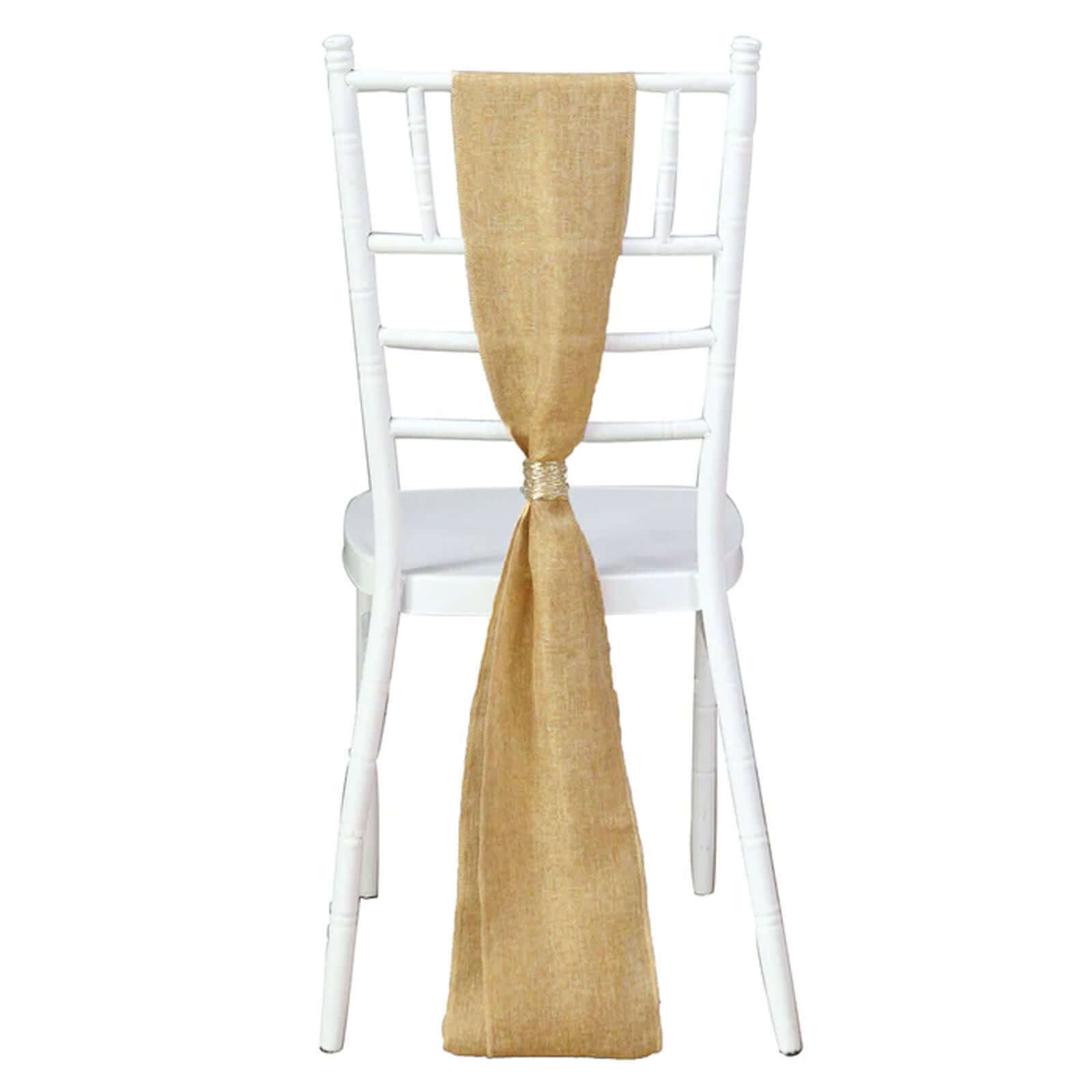5 Pack Jute Faux Burlap 6"x108" Chair Sashes Gold - Boho Chic Linen Decor for Weddings & Gatherings - Bell Racket Store
