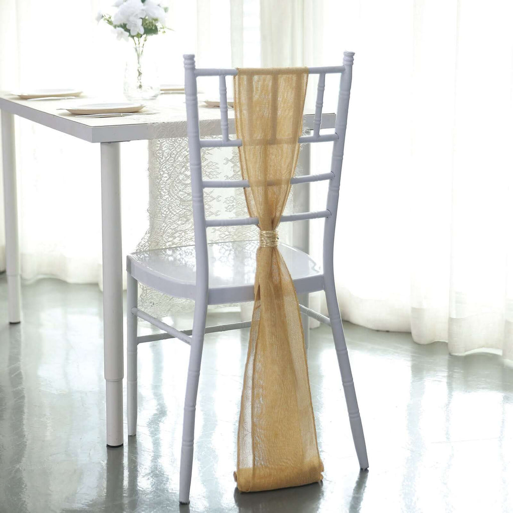 5 Pack Jute Faux Burlap 6"x108" Chair Sashes Gold - Boho Chic Linen Decor for Weddings & Gatherings - Bell Racket Store