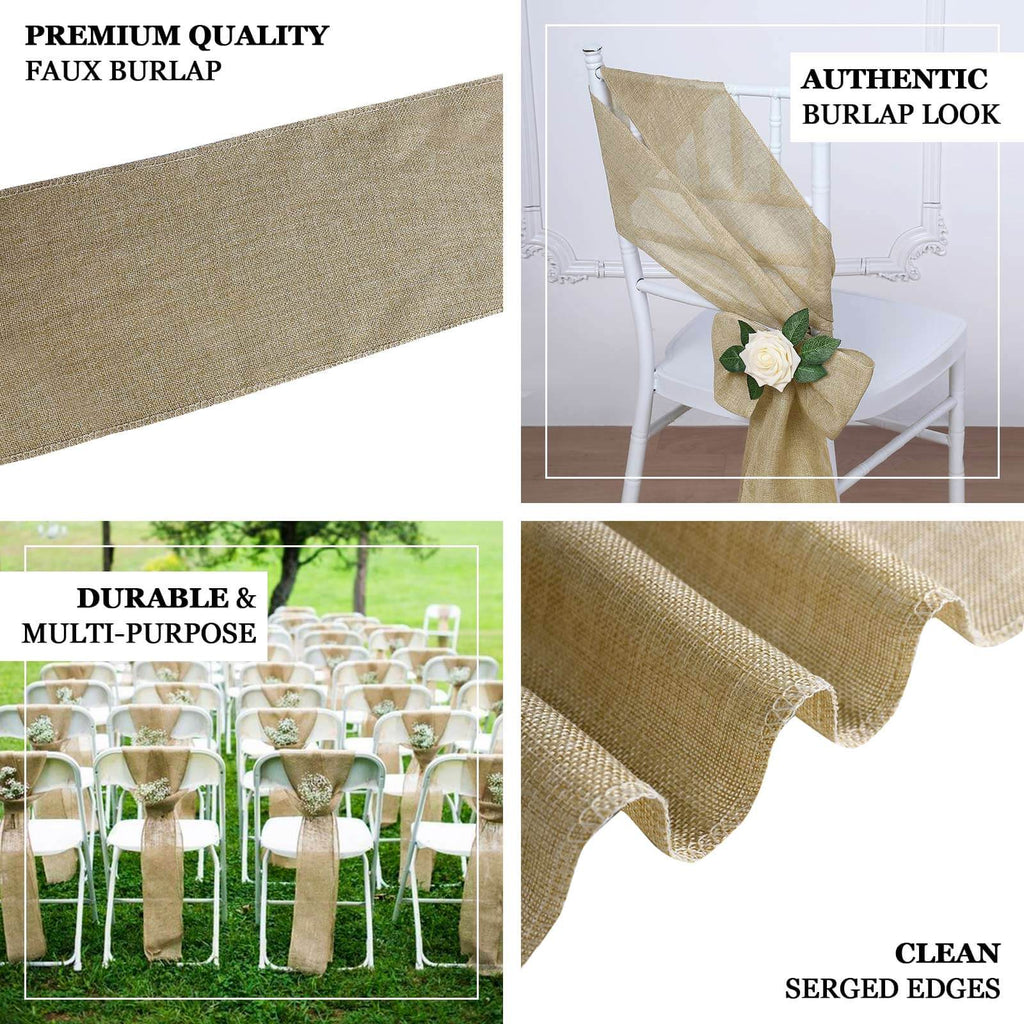 5 Pack Jute Faux Burlap 6"x108" Chair Sashes Gold - Boho Chic Linen Decor for Weddings & Gatherings - Bell Racket Store