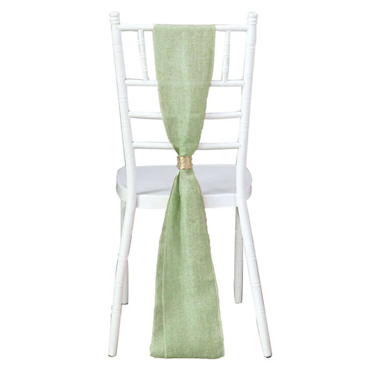 5 Pack Jute Faux Burlap 6"x108" Chair Sashes Sage Green - Boho Chic Linen Decor - Bell Racket Store