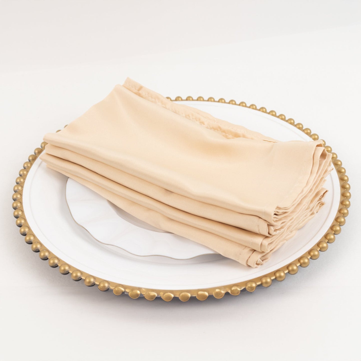 5 Pack Lamour Satin 20"x20" Napkins Beige - Soft Matte Finish Dinner Napkins - Bell Racket Store