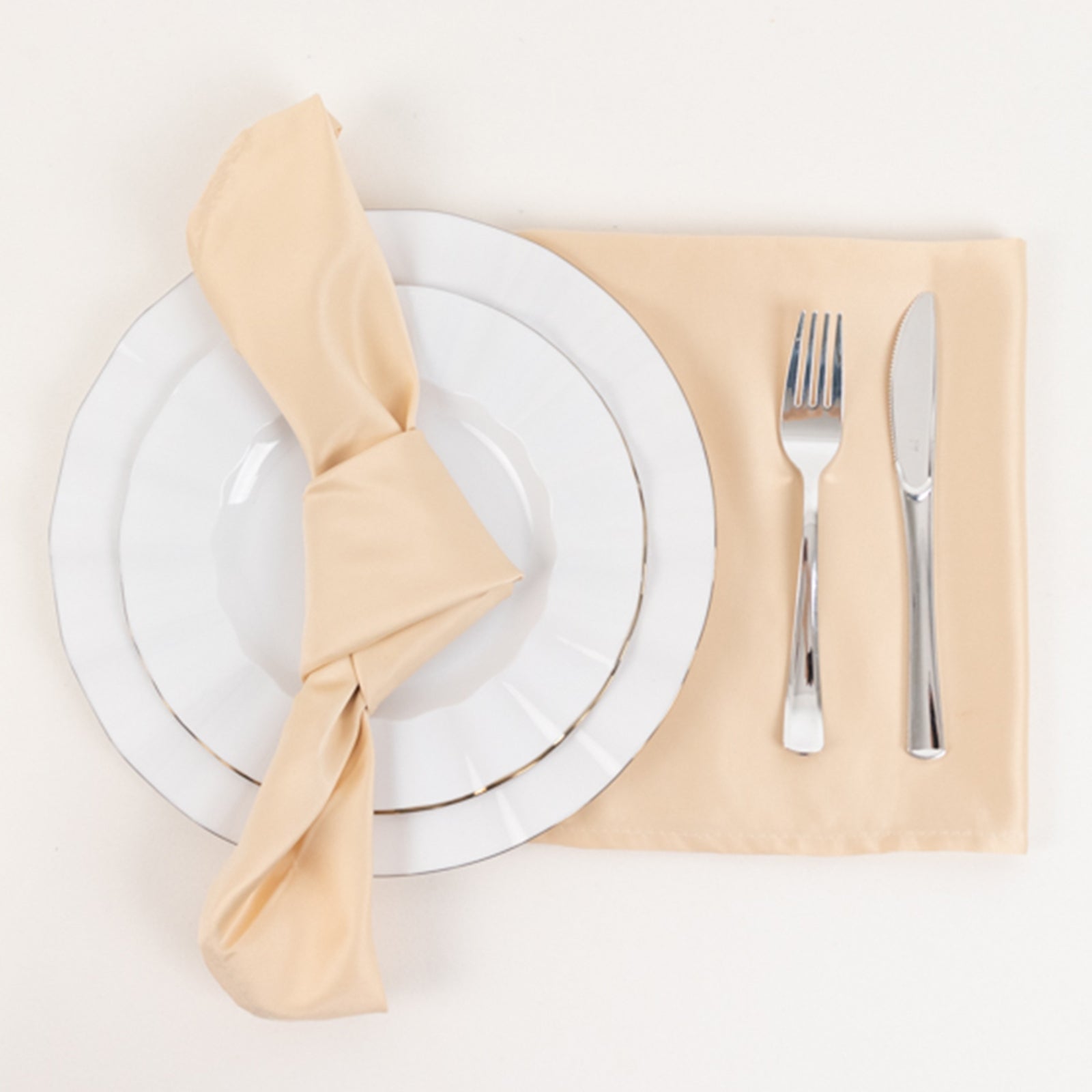 5 Pack Lamour Satin 20"x20" Napkins Beige - Soft Matte Finish Dinner Napkins - Bell Racket Store