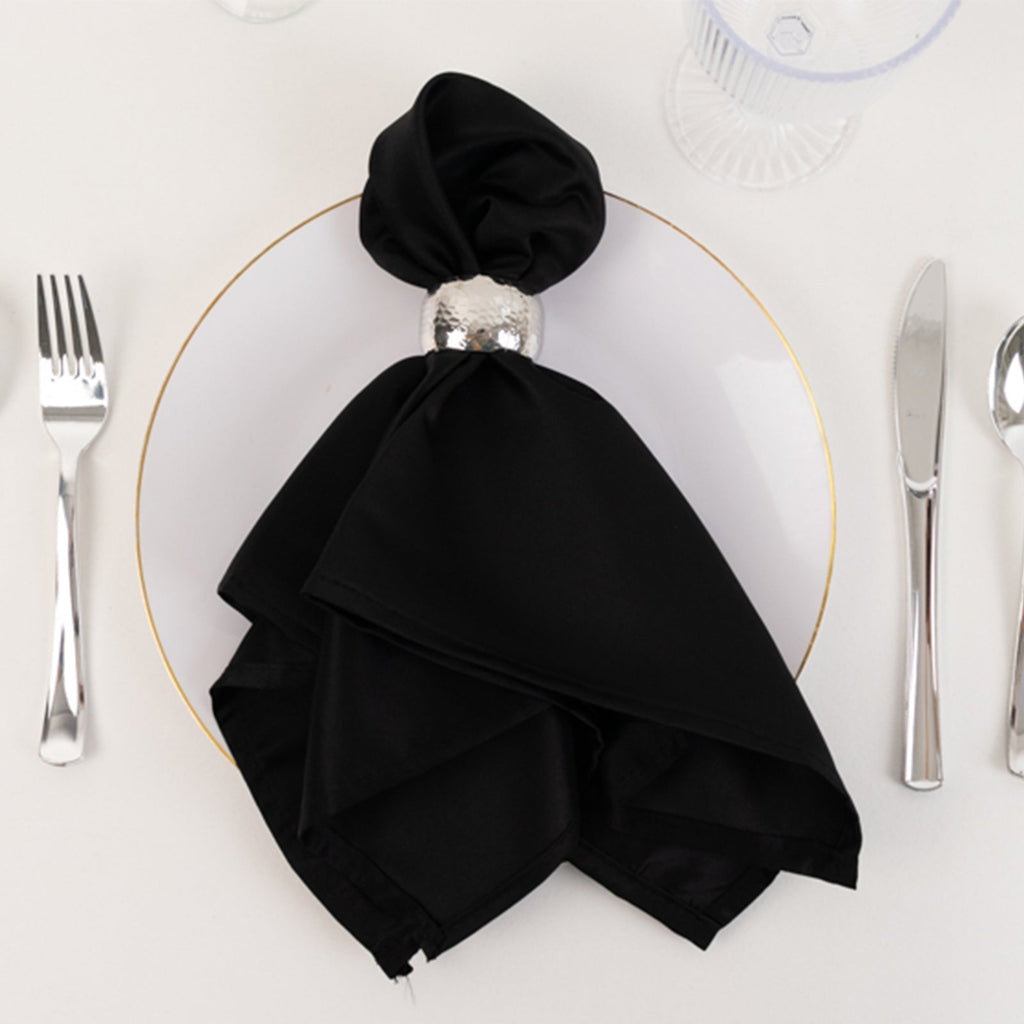 5 Pack Lamour Satin 20"x20" Napkins Black - Exquisite Dinner Napkins with Soft Matte Finish for Weddings & Events - Bell Racket Store