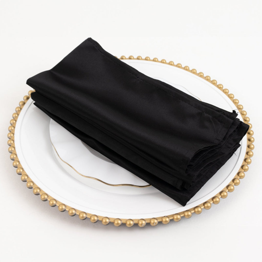 5 Pack Lamour Satin 20"x20" Napkins Black - Exquisite Dinner Napkins with Soft Matte Finish for Weddings & Events - Bell Racket Store