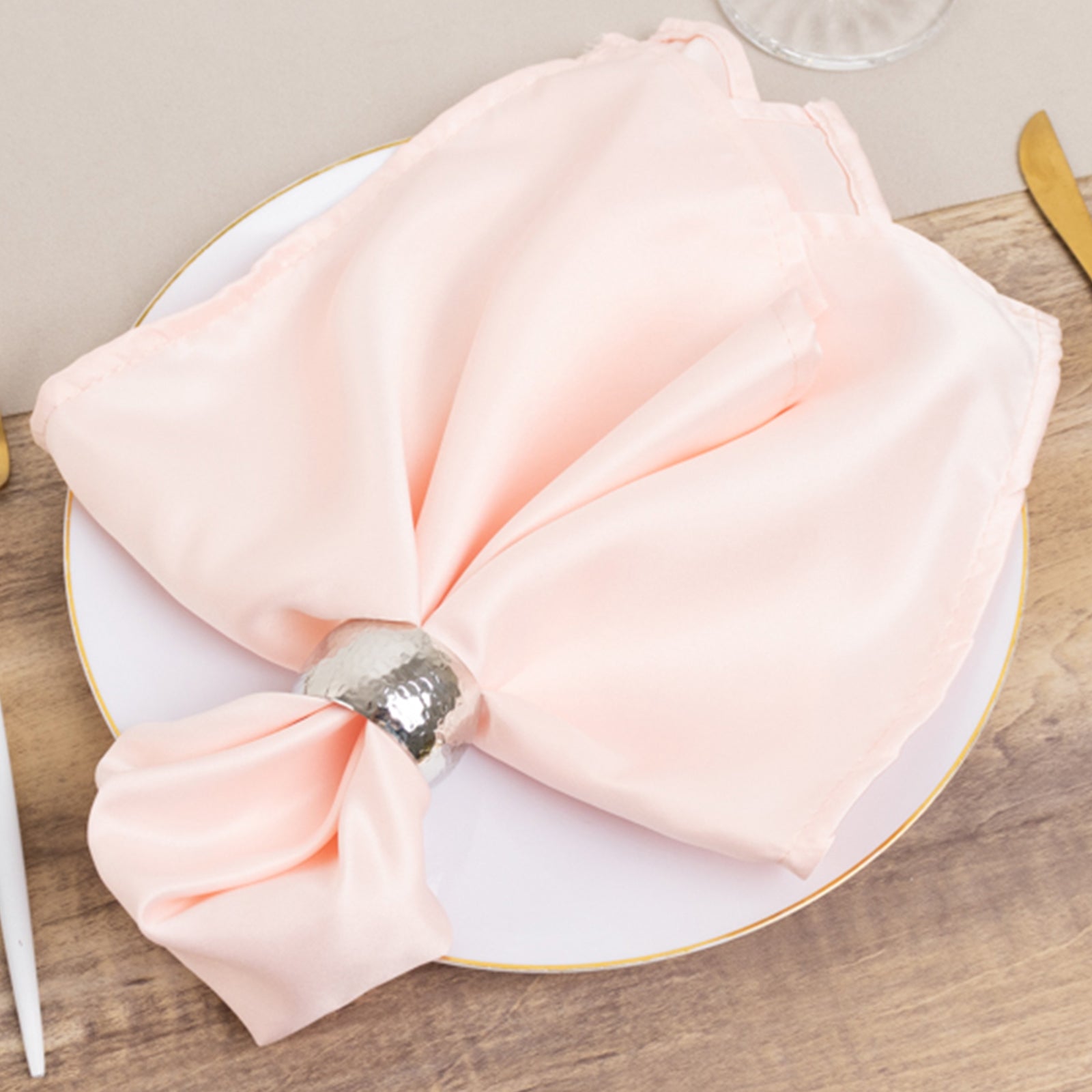 5 Pack Lamour Satin 20"x20" Napkins Blush - Soft Matte Finish Dinner Napkins - Bell Racket Store