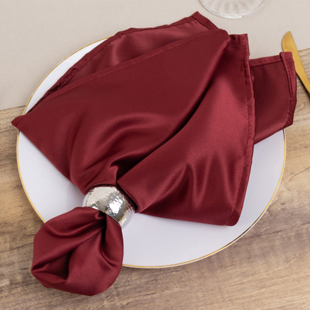 5 Pack Lamour Satin 20"x20" Napkins Burgundy - Soft Matte Finish Dinner Napkins - Bell Racket Store