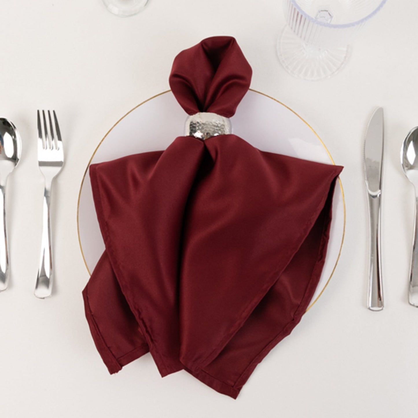 5 Pack Lamour Satin 20"x20" Napkins Burgundy - Soft Matte Finish Dinner Napkins - Bell Racket Store