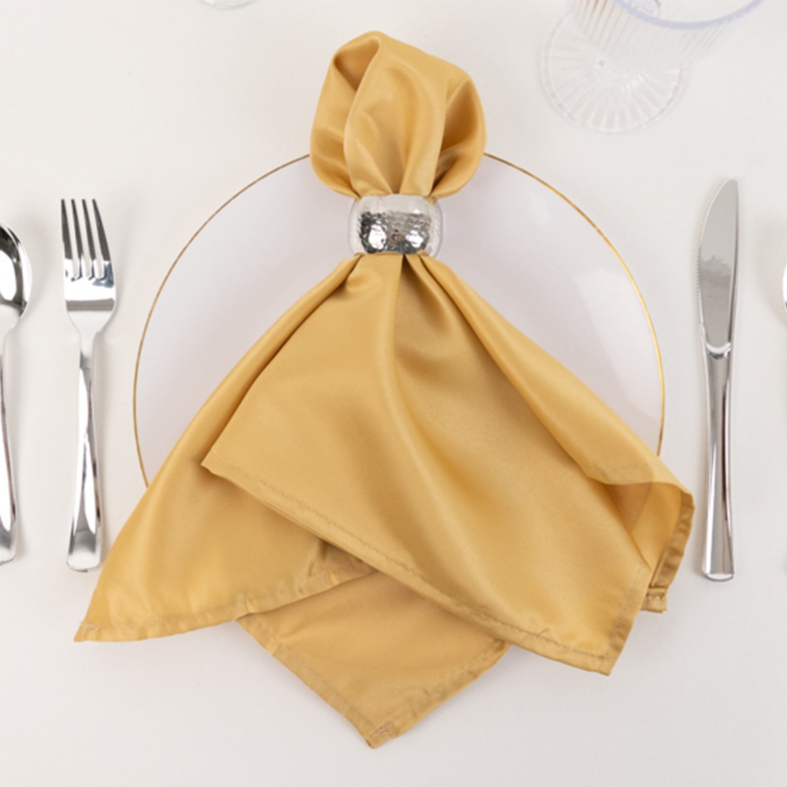 5 Pack Lamour Satin 20"x20" Napkins Champagne - Soft Matte Finish Dinner Napkins - Bell Racket Store