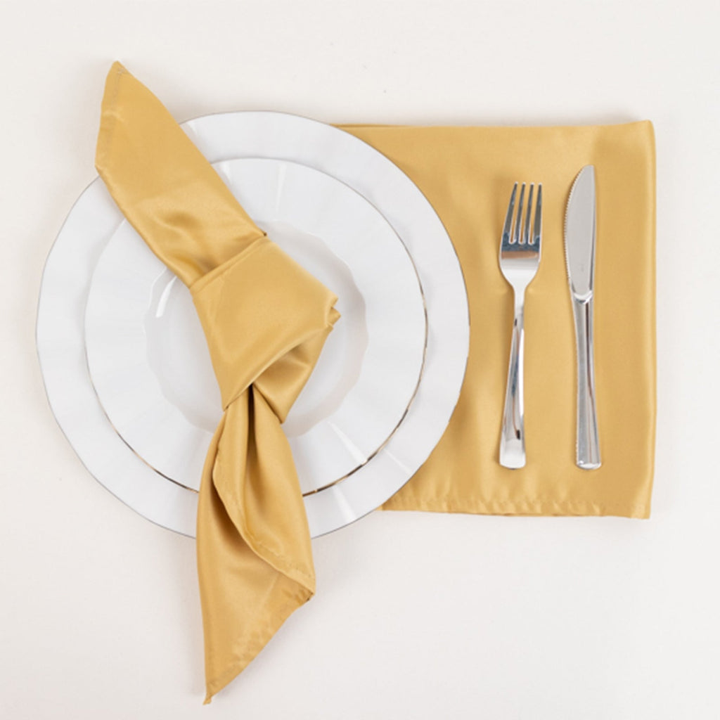 5 Pack Lamour Satin 20"x20" Napkins Champagne - Soft Matte Finish Dinner Napkins - Bell Racket Store